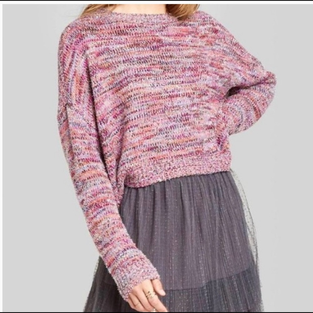 NWT Wild Fable pink metallic crop sweater Sz M
